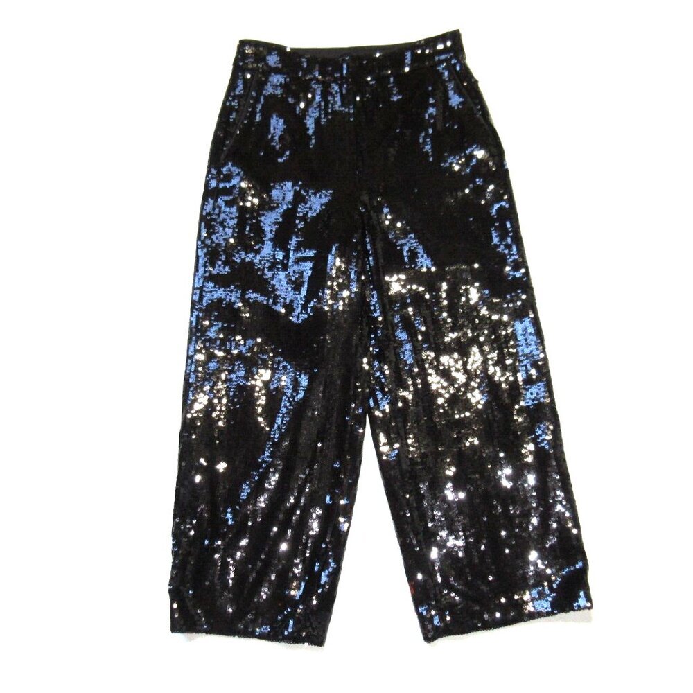 NWT Theory Relax Straight Ankle Crop in Black Allover Sequin Pants 2 $395 - Picture 6 of 11